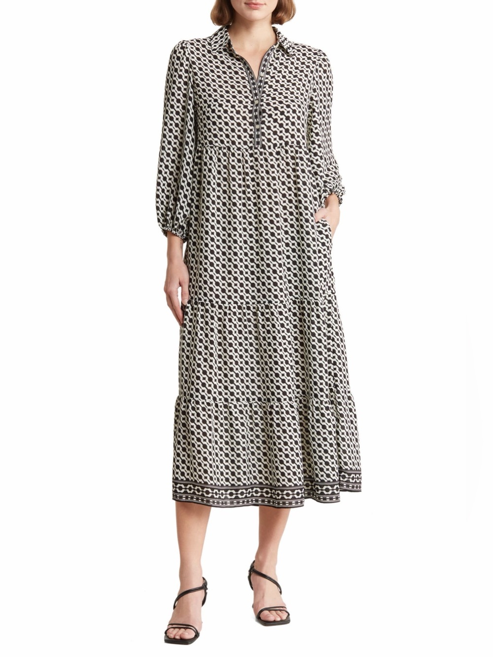 Max Studio NWT Crepe Tiered Maxi Dress Black Ivory Size M